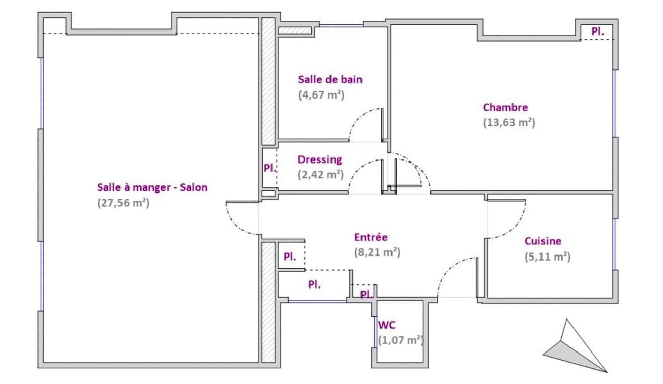 Plan — Paris XVIIᵉ Arrt - Parc Monceau - rue de Chazelle - Deux/trois pièces traversant —