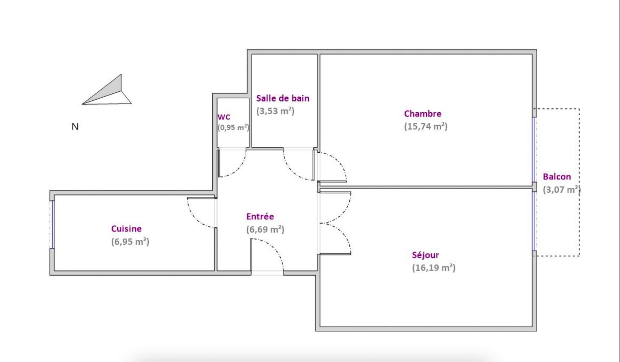 Plan — Paris XVᵉ Arrt - Motte-Picquet - Deux pièces avec balcon
