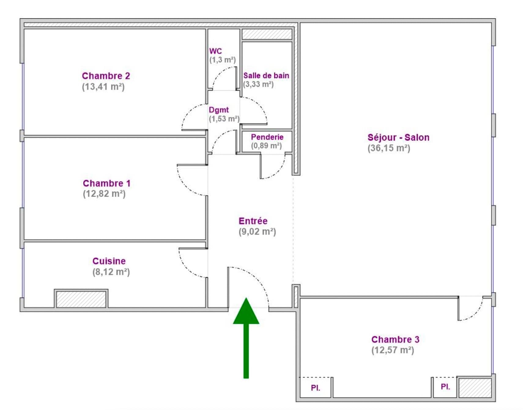 Plan — Paris XVIᵉ Arrt - Place de Mexico - Appartement familial traversant — Place de Mexico