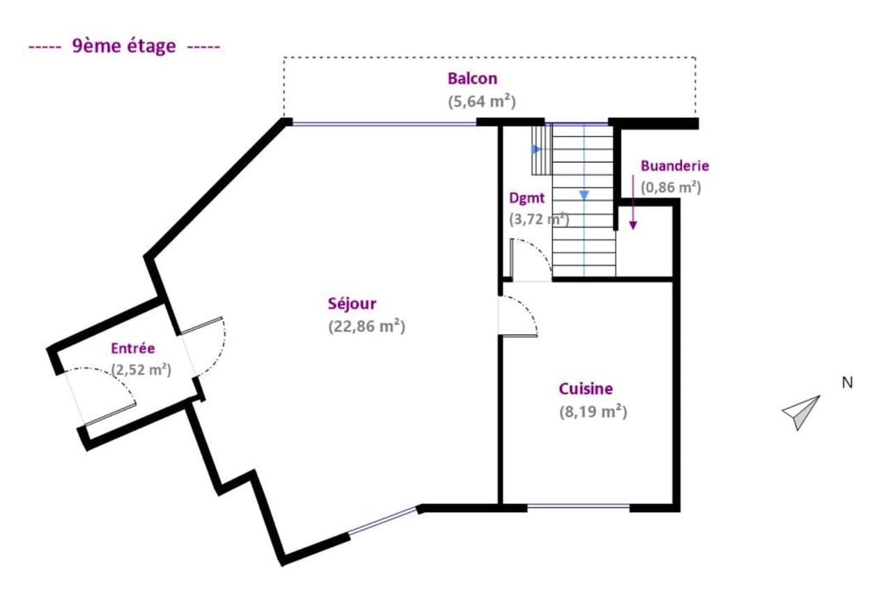 Plan — Paris XVᵉ Arrt - La Motte-Picquet - Trois pièces en duplex avec balcon et vue Tour Eiffel